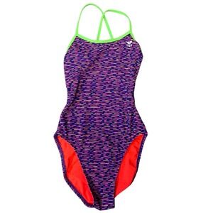 TYR Women's Vitality Trinityfit Swimsuit Purple Pink Print One Piece Size 30
